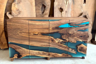 commode bois r&eacute;sine bleu sur-mesure elementti